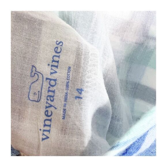 Vineyard Vines Dress Girls Madras Flutter Sleeve Blue Size 14 NEW - Picture 3 of 8